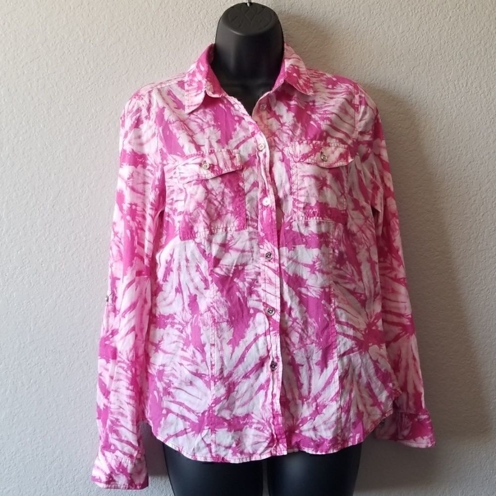 Michael Kors Pink Tiedye Button Down Top
